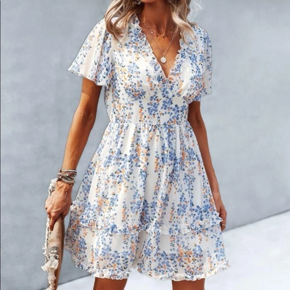 New floral print short sleeve dress